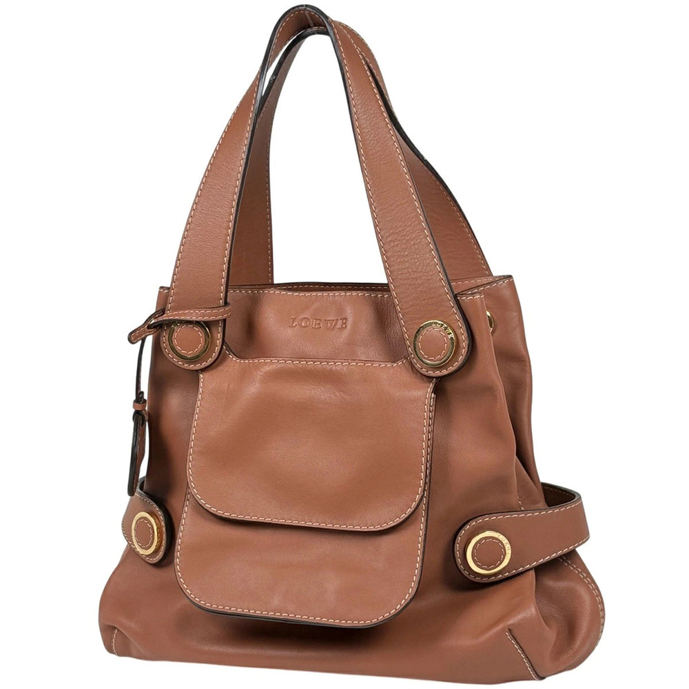 Loewe brown leather Top Handle Bag dual shoulder straps accents front